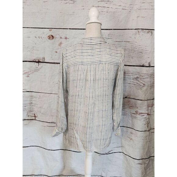 Vince Long Sleeve Button Front Striped Silk Blouse Size 4 - Picture 2 of 6